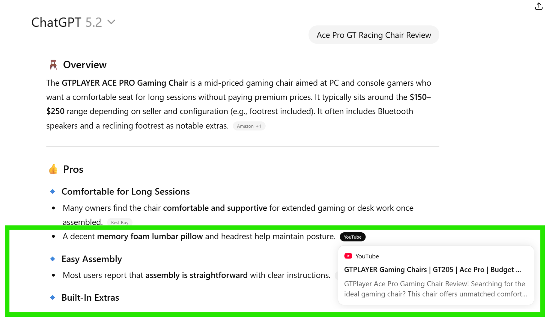 ChatGPT and AI assistants citing YouTube reviews